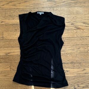 Reformation Black Ruched Sleeveless Asymmetrical Top